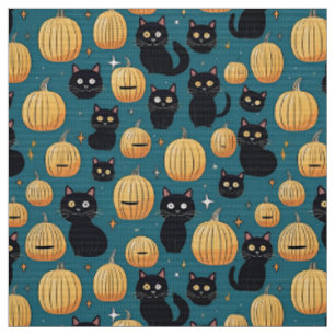 Cute halloween black cats and pumpkins fabric