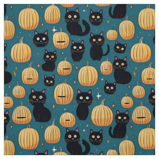 Cute halloween black cats and pumpkins fabric