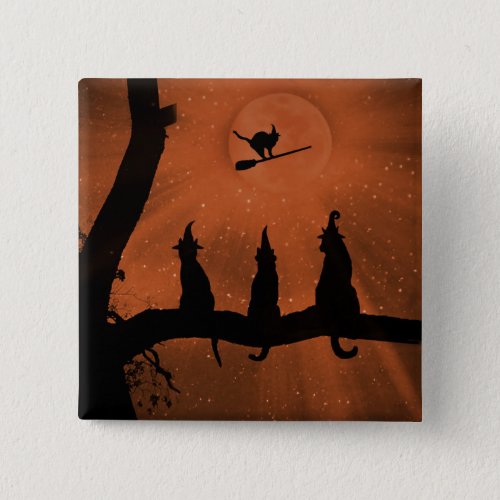 Cute Halloween Black Cats and Witch Hats Button
