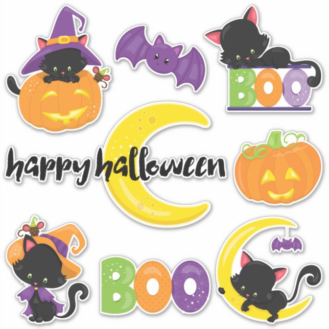 Cute Halloween Black Cats Contour Sticker (Front)