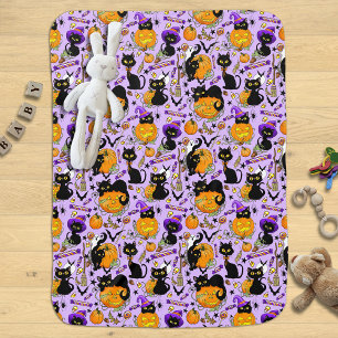 Cute Halloween Black Cats Pumpkins Candy Purple Baby Blanket