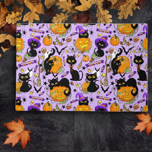 Cute Halloween Black Cats Pumpkins Candy Purple Doormat