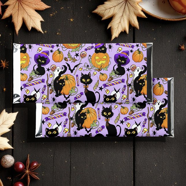 Cute Halloween Black Cats Pumpkins Candy Purple Hershey Bar Favors (Creator Uploaded)