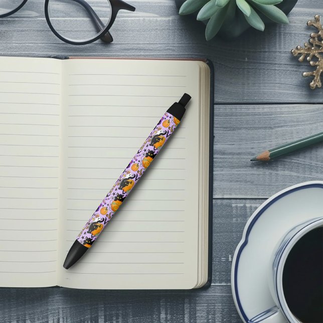 Cute Halloween Black Cats Pumpkins Candy Purple Pen (Creator Uploaded)