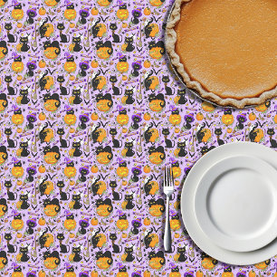 Cute Halloween Black Cats Pumpkins Candy Purple Tablecloth