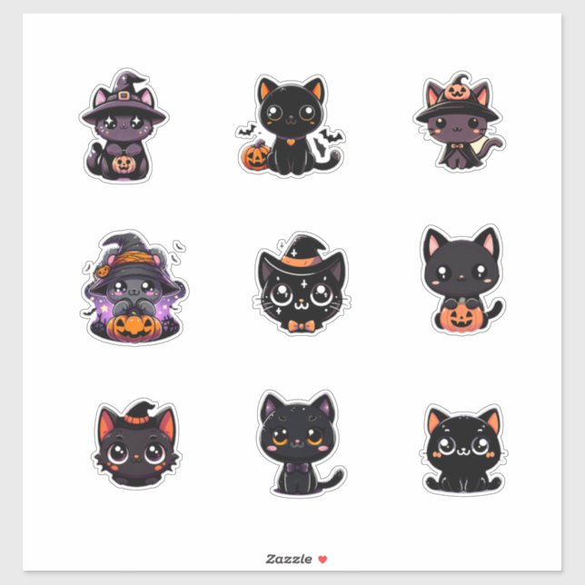 Cute Halloween Black Cats Sticker Set (Sheet)