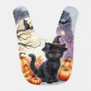 Cute Halloween Black Kitten Baby Bib