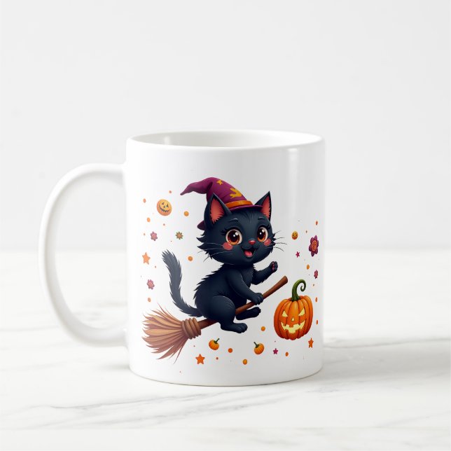 Cute halloween black kitten witch mug (Left)