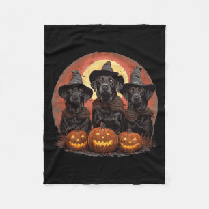 Cute Halloween Black Labrador Retriever Dogs Witch Fleece Blanket
