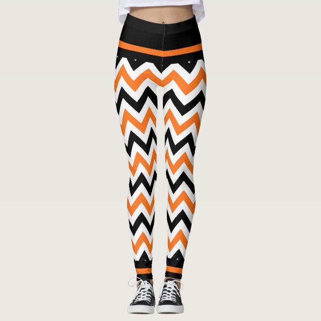 Cute Halloween Black Orange Chevron Leggings (Front)