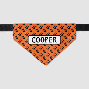 Cute Halloween Black Orange Paw Print Dog Name Pet Bandana Collar