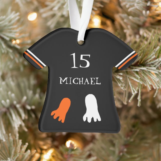Cute Halloween Black, Orange, White Personalized Ornament (Tree)