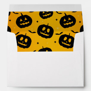 Cute Halloween Black Pumpkins & Bats Pattern White Envelope