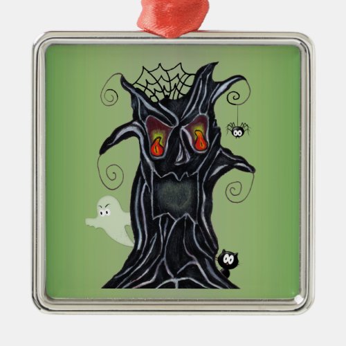 Cute Halloween Black Tree Fame Eyes Ghost Cat Metal Ornament