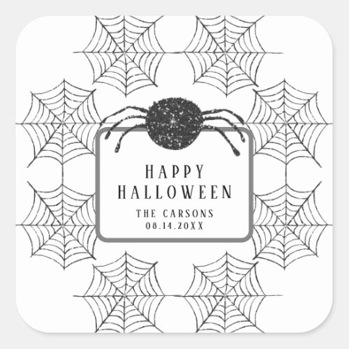 Cute Halloween Black White Spider Web Party Decor Square Sticker