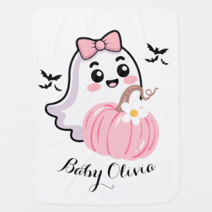 cute halloween blanket , ghost pink bow pumpkin