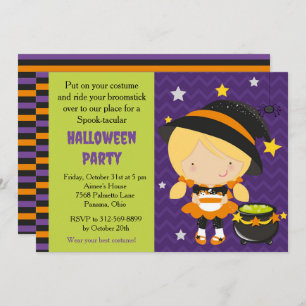 Cute Halloween Blonde Haired Witch Party Invitation