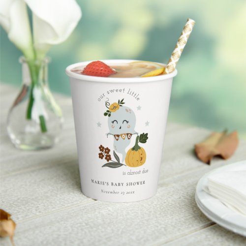 Cute Halloween Blue Ghost Little Boo Baby Shower Paper Cups