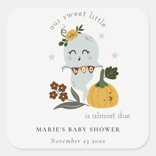 Cute Halloween Blue Ghost Little Boo Baby Shower Square Sticker