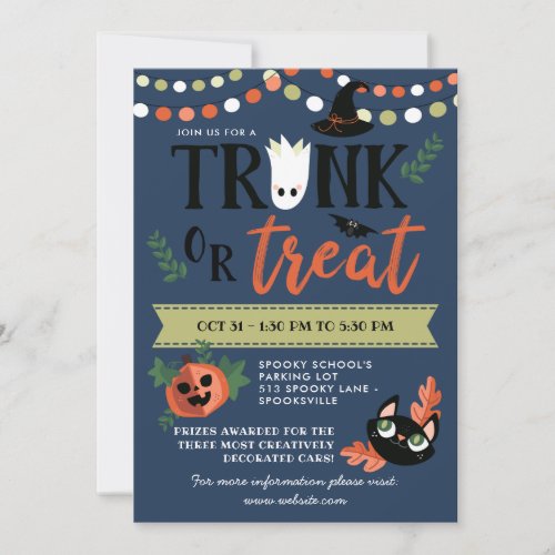Cute Halloween Blue Trunk or Treat Social Distance Invitation