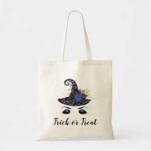 Cute Halloween Blue Witch Hat Trick or Treat Tote Bag