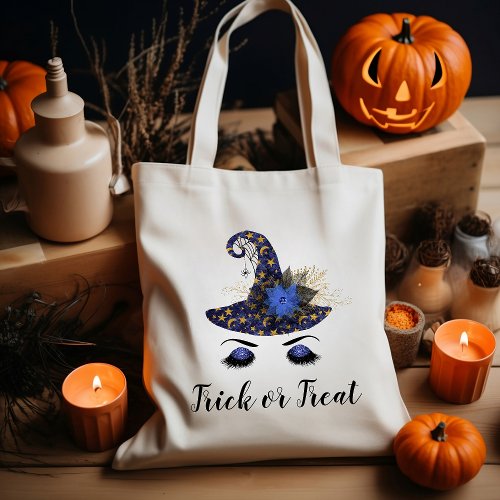 Cute Halloween Blue Witch Hat Trick or Treat Tote Bag