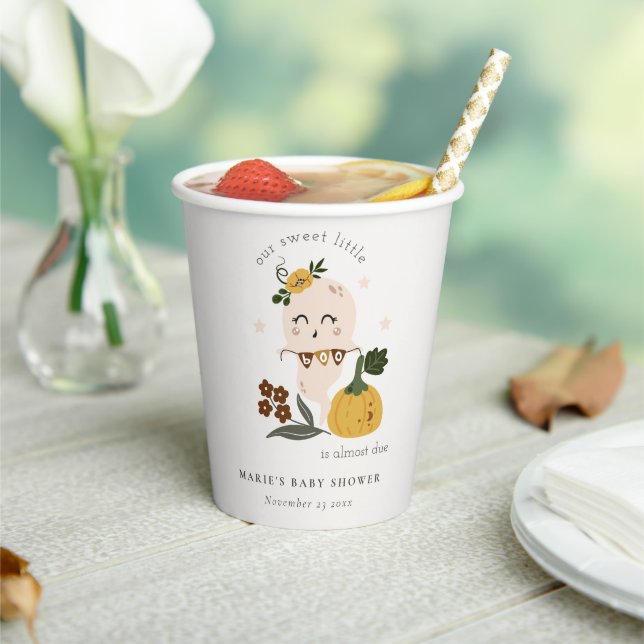 Cute Halloween Blush Ghost Little Boo Baby Shower Paper Cups (Insitu)