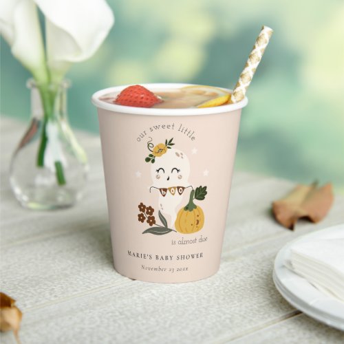 Cute Halloween Blush Ghost Little Boo Baby Shower Paper Cups