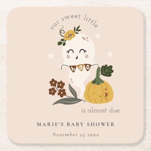 Cute Halloween Blush Ghost Little Boo Baby Shower Square Paper Coaster