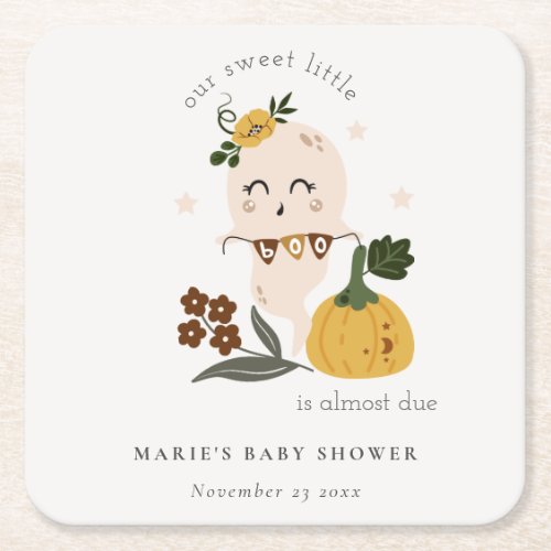 Cute Halloween Blush Ghost Little Boo Baby Shower Square Paper Coaster
