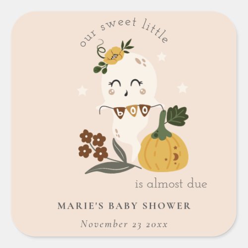 Cute Halloween Blush Ghost Little Boo Baby Shower Square Sticker