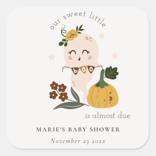 Cute Halloween Blush Ghost Little Boo Baby Shower Square Sticker