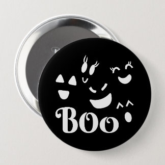 Cute Halloween BOO Black and White Ghost Button