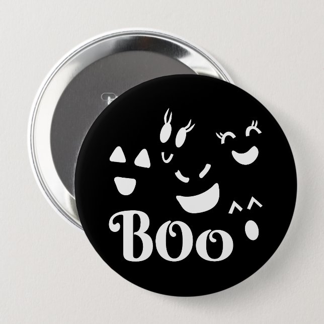 Cute Halloween BOO Black and White Ghost Button (Front & Back)