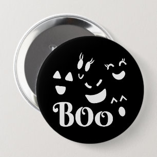 Cute Halloween BOO Black and White Ghost Button