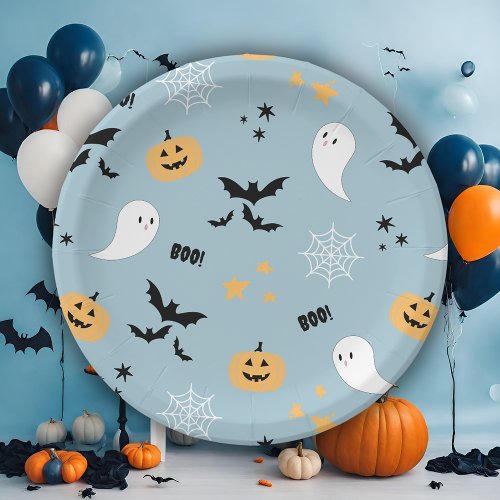 Cute Halloween Boo Blush Blue Paper Plates