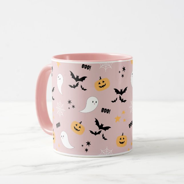 Cute Halloween Boo Blush Pink Plates Mug (Front Left)