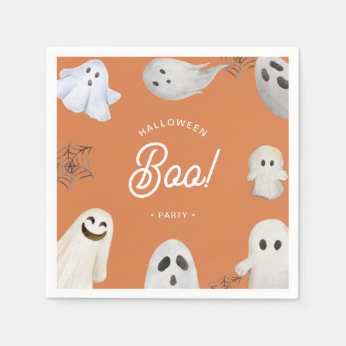 Cute Halloween Boo Ghost Orange Party Paper Napkins