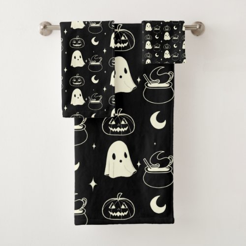 Cute Halloween Boo Ghost Pattern   Bath Towel Set