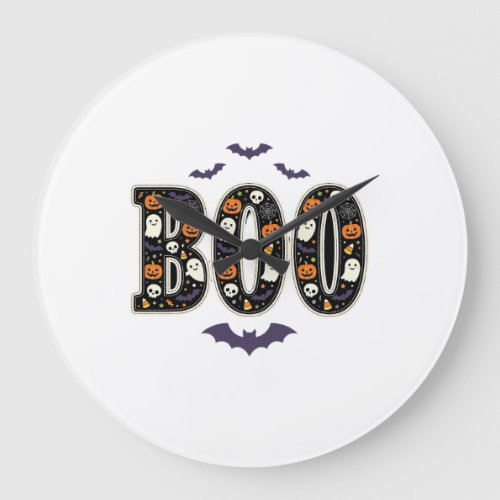 Cute Halloween Boo Ghost Pumpkin Design Large Clock