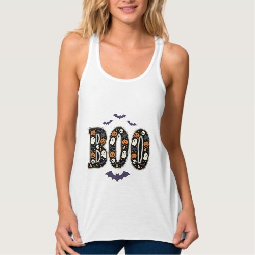 Cute Halloween Boo Ghost Pumpkin Design Tank Top