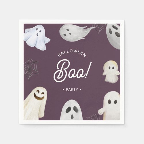 Cute Halloween Boo Ghost Purple Party Paper Napkins