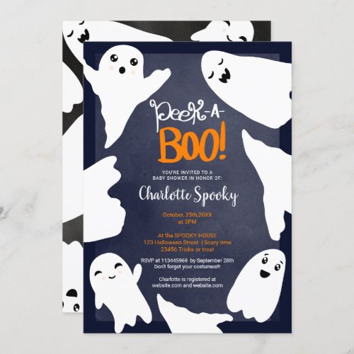 Cute Halloween boo ghosts blue baby shower Invitation