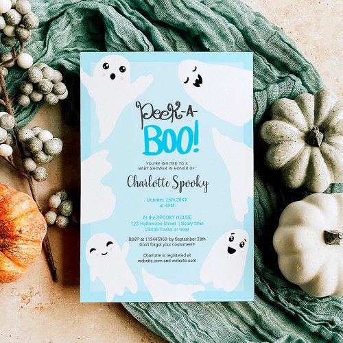 Cute Halloween boo ghosts blue baby shower Invitation