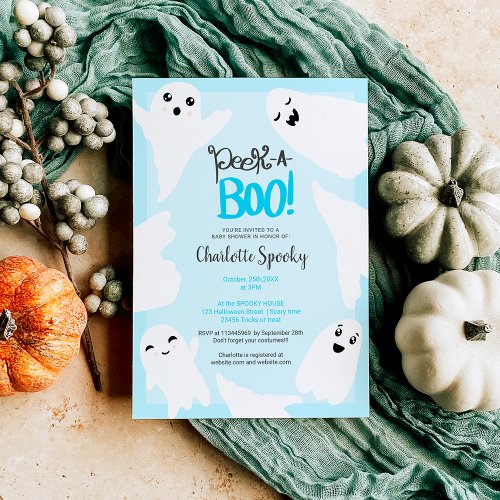 Cute Halloween boo ghosts blue baby shower Invitation