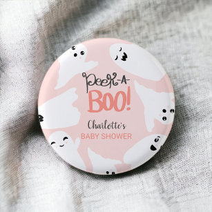 Cute Halloween boo ghosts pink baby shower  Button