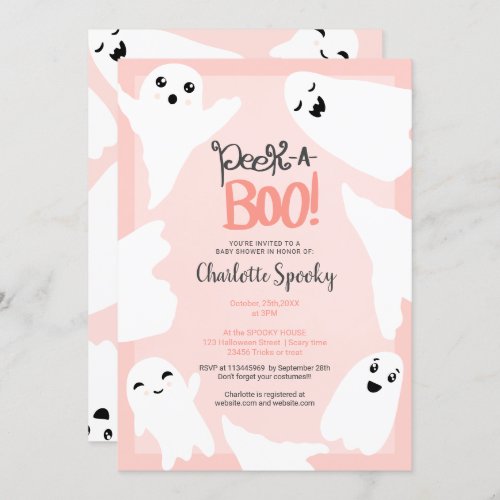 Cute Halloween boo ghosts pink baby shower  Invitation