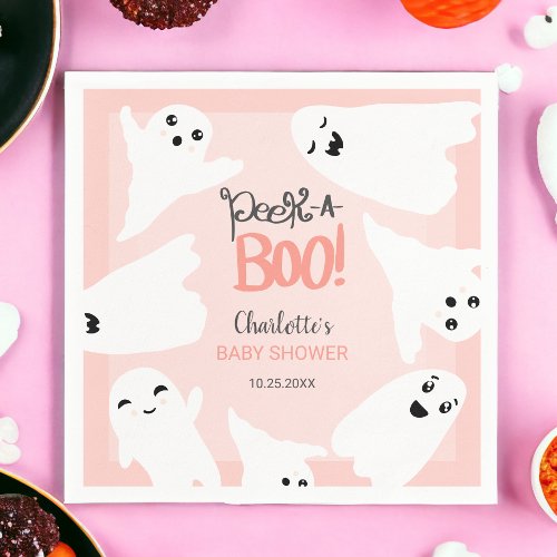 Cute Halloween boo ghosts pink baby shower  Napkins