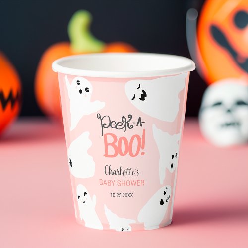 Cute Halloween boo ghosts pink baby shower  Paper Cups
