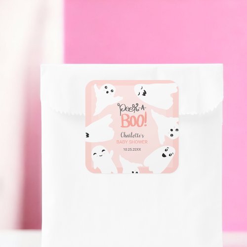 Cute Halloween boo ghosts pink baby shower  Square Sticker